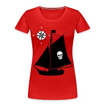 Piratenschiff Totenkopf Kompass Windrose Piraten - Frauen Premium Bio T-Shirt - Rot - Vorne - Mia (176cm)