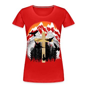 Kreuz Gebirge Berge Gipfel Trauer Tod Jesus Gott - Frauen Premium Bio T-Shirt - Rot - Vorne - Mia (176cm)