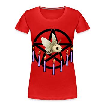 Halloween Moth Occult Spiritual Pentagram - Women's Premium Organic T-Shirt - red - Front - Mia (176cm)