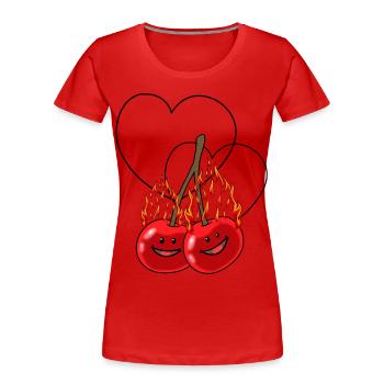 cerises ardentes cerise cœurs de fruits chauds - T-shirt bio Premium Femme - rouge - Devant - Mia (176cm)