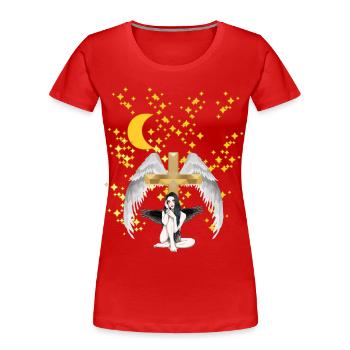 Himmlisch Kreuz Engel Himmel Jenseits Tod - Frauen Premium Bio T-Shirt - Rot - Vorne - Mia (176cm)