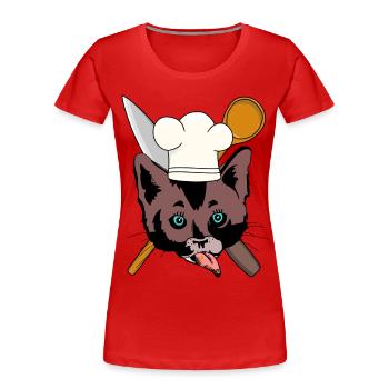 Chats Cuisine Cuisinier Cuillère de cuisine Couteaux de cuisine Professions - T-shirt bio Premium Femme - rouge - Devant - Mia (176cm)