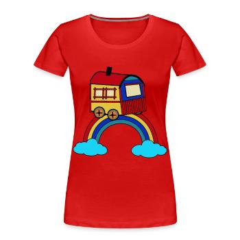 himmlisch wohnen Bauwagen Regenbogen Hippie - Frauen Premium Bio T-Shirt - Rot - Vorne - Mia (176cm)