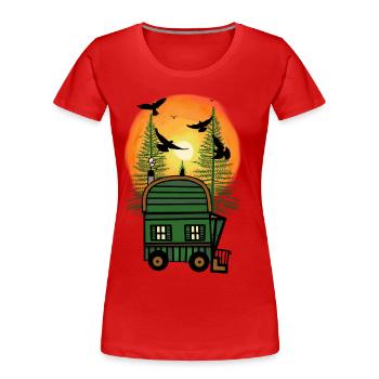 Bauwagen Naturfreund Freak Öko Haus Hütte wohnen - Frauen Premium Bio T-Shirt - Rot - Vorne - Mia (176cm)
