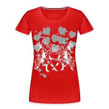 Wildpferd Pferd Pferde Pony Mädchen Reiterin Herz - Frauen Premium Bio T-Shirt - Rot - Vorne - Mia (176cm)