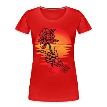 Soleil, Fleur, Mort, Squelette, Coucher De Soleil, Au-delà - T-shirt bio Premium Femme - rouge - Devant - Mia (176cm)
