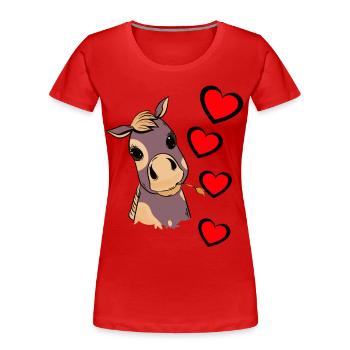 Fohlen Baby Pferd Herz Kind Geburtstagsgeschenk - Frauen Premium Bio T-Shirt - Rot - Vorne - Mia (176cm)