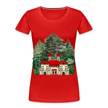 Château de conte de fées Château Forteresse Moyen Âge Immobilier - T-shirt bio Premium Femme - rouge - Devant - Mia (176cm)