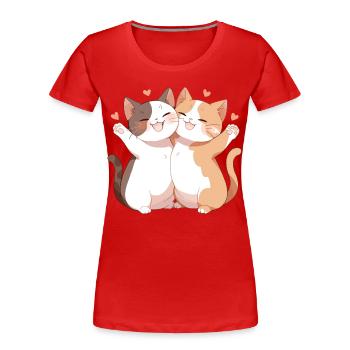 Katzen Liebe Freude Umarmung Kuscheln Herz Süß - Frauen Premium Bio T-Shirt - Rot - Vorne - Mia (176cm)