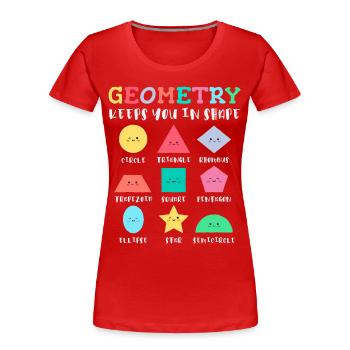 Formes géométriques avec des dictons positifs - T-shirt bio Premium Femme - rouge - Devant - Mia (176cm)