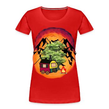 Bauwagen Abenteuer Expedition Gebirge Natur - Frauen Premium Bio T-Shirt - Rot - Vorne - Mia (176cm)