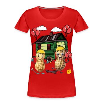 Erdnüsse Hausbau Bauherrn Bauwagen Eigenheim Haus - Frauen Premium Bio T-Shirt - Rot - Vorne - Mia (176cm)