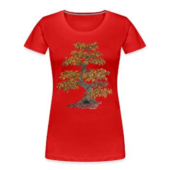 Bonsaï feuillu à feuilles rouges - T-shirt bio Premium Femme - rouge - Devant - Mia (176cm)