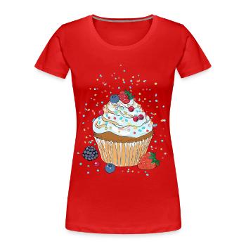 Cupcake oder Muffin mit Creme, Beeren und Streusel - Frauen Premium Bio T-Shirt - Rot - Vorne - Mia (176cm)