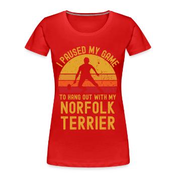 Badminton et Norfolk Terrier - T-shirt bio Premium Femme - rouge - Devant - Mia (176cm)