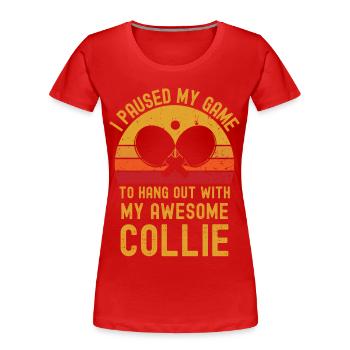 Tennis de table et colley - T-shirt bio Premium Femme - rouge - Devant - Mia (176cm)