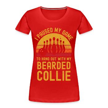 Bowling und Bearded-Collie - Frauen Premium Bio T-Shirt - Rot - Vorne - Mia (176cm)