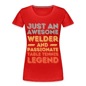 Schweißer Tischtennis retro - Frauen Premium Bio T-Shirt - Rot - Vorne - Mia (176cm)