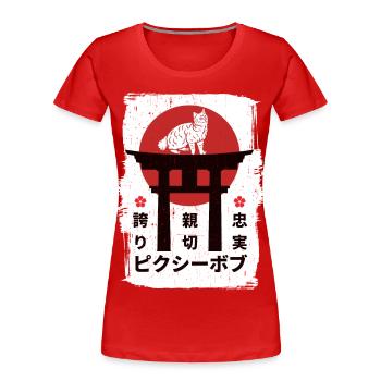 Pixie-bob Katze Japan Kanji - Frauen Premium Bio T-Shirt - Rot - Vorne - Mia (176cm)
