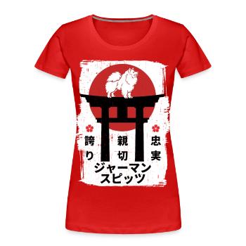 Chien spitz allemand Japon kanji - T-shirt bio Premium Femme - rouge - Devant - Mia (176cm)