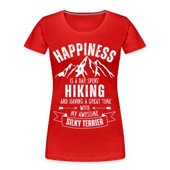 Wandern Silky Terrier - Frauen Premium Bio T-Shirt - Rot - Vorne - Mia (176cm)