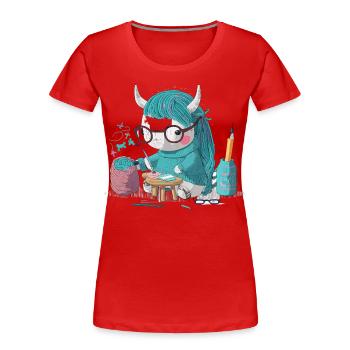 Strickendes Einhorn - Frauen Premium Bio T-Shirt - Rot - Vorne - Mia (176cm)