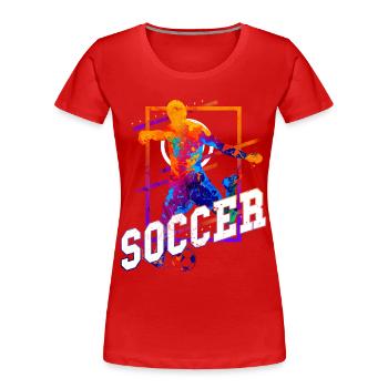 Fußball Fußballer Fußballspieler Stürmer Fan Bunt - Frauen Premium Bio T-Shirt - Rot - Vorne - Mia (176cm)