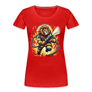 Löwe Feuerwehrmann Feuerwehr Flammen Held - Frauen Premium Bio T-Shirt - Rot - Vorne - Mia (176cm)