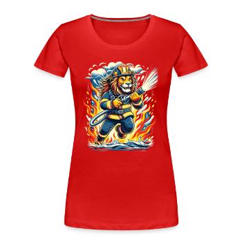 Löwe Feuerwehrmann Feuerwehr Flammen Held - Frauen Premium Bio T-Shirt - Rot - Vorne - Mia (176cm)