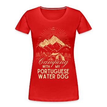 Portugiesischer Wasserhund Camping - Frauen Premium Bio T-Shirt - Rot - Vorne - Mia (176cm)