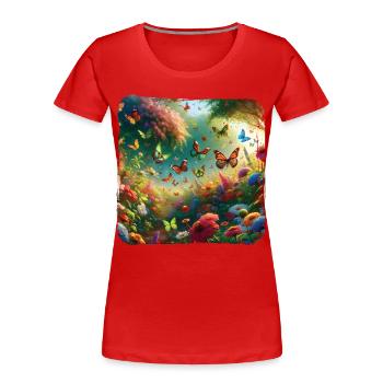 Living Painting Butterflies Flora Fauna - Women's Premium Organic T-Shirt - red - Front - Mia (176cm)