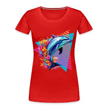 Bunter Delfin mit Blumen - Frauen Premium Bio T-Shirt - Rot - Vorne - Mia (176cm)