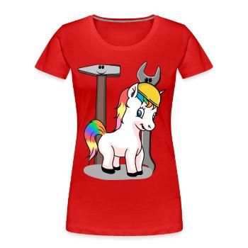 Baustelle Einhorn Werkzeug Schutzhelm bauen KInder - Frauen Premium Bio T-Shirt - Rot - Vorne - Mia (176cm)