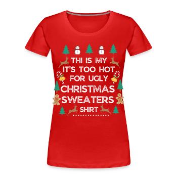 Weihnachtspullover - Frauen Premium Bio T-Shirt - Rot - Vorne - Mia (176cm)