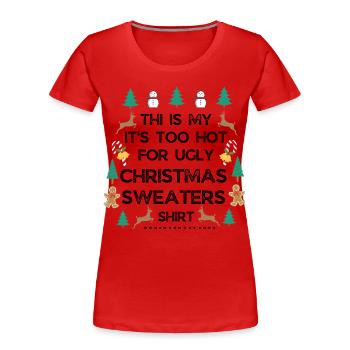 Weihnachtspullover - Frauen Premium Bio T-Shirt - Rot - Vorne - Mia (176cm)