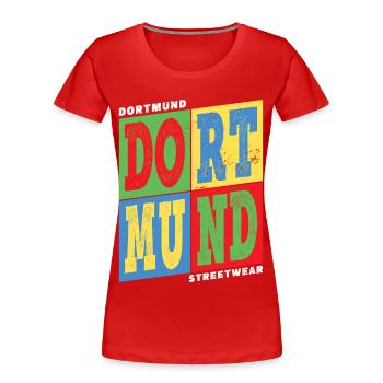 Dortmund Allemagne Ville colorée Skyline Accueil - T-shirt bio Premium Femme - rouge - Devant - Mia (176cm)