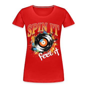Disque Vinyle LP Platine Rétro - T-shirt bio Premium Femme - rouge - Devant - Mia (176cm)
