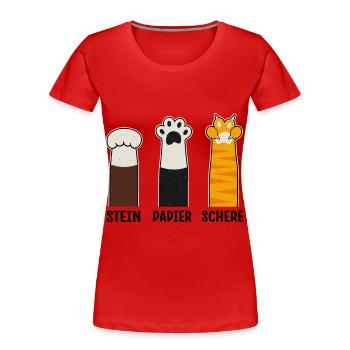 Stein Papier Schere Katzenpfoten Handspiel - Frauen Premium Bio T-Shirt - Rot - Vorne - Mia (176cm)