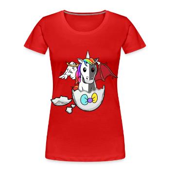 Baby Einhorn Geburt Engel Teufel satanisch Ei - Frauen Premium Bio T-Shirt - Rot - Vorne - Mia (176cm)
