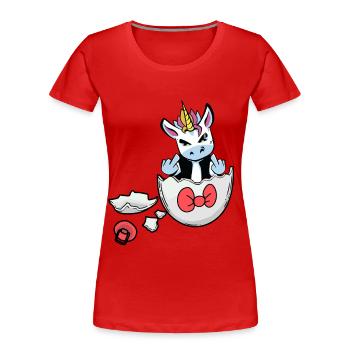 Einhorn Geburt Schwangerschaft Schwanger Baby Ei - Frauen Premium Bio T-Shirt - Rot - Vorne - Mia (176cm)