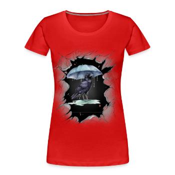 Oiseau, Météo, Pluie, Parapluie, Dark Crow - T-shirt bio Premium Femme - rouge - Devant - Mia (176cm)