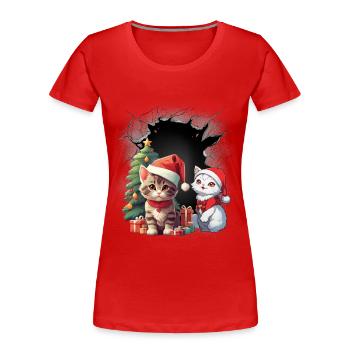 Santa Claus Santa Claus Cats Cat Kitten Child - Women's Premium Organic T-Shirt - red - Front - Mia (176cm)