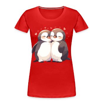 Pinguin Herz Liebe Süß Umarmung Pinguinliebe - Frauen Premium Bio T-Shirt - Rot - Vorne - Mia (176cm)