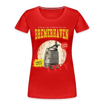 Bremerhaven Germany City Skyline Vintage - Women's Premium Organic T-Shirt - red - Front - Mia (176cm)
