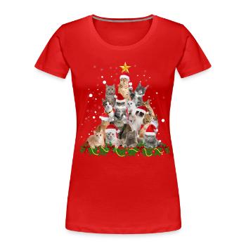 Funny cats Christmas tree - Women's Premium Organic T-Shirt - red - Front - Mia (176cm)