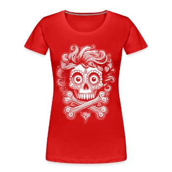 Sèche-cheveux Rebel : T-shirt streetwear tête de mort - T-shirt bio Premium Femme - rouge - Devant - Mia (176cm)