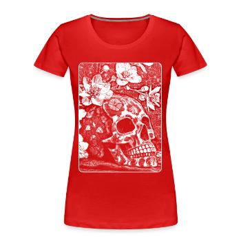Chemise surréaliste Skull Blossom : style sombre - T-shirt bio Premium Femme - rouge - Devant - Mia (176cm)
