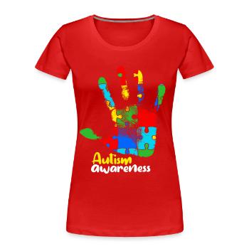 Autism Awareness Day Care Autistic Parents Love - Women's Premium Organic T-Shirt - red - Front - Mia (176cm)