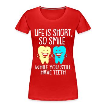 Zahnarzt Geschenk Zahnärztin Zahnmedizin Zahn - Frauen Premium Bio T-Shirt - Rot - Vorne - Mia (176cm)