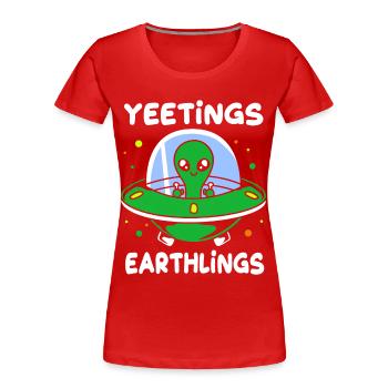 Alien - Women's Premium Organic T-Shirt - red - Front - Mia (176cm)